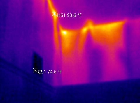 Thermal imaging reveals the area missing insulation is a different temperature (cooler in this case) making it prime for condensation to form.